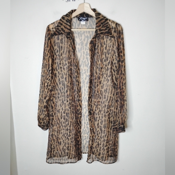 Vintage XTRMZ 80s Leopard Mini Dress + Sheer Overlay Top Set Rare Size 11/12 - Picture 6 of 12